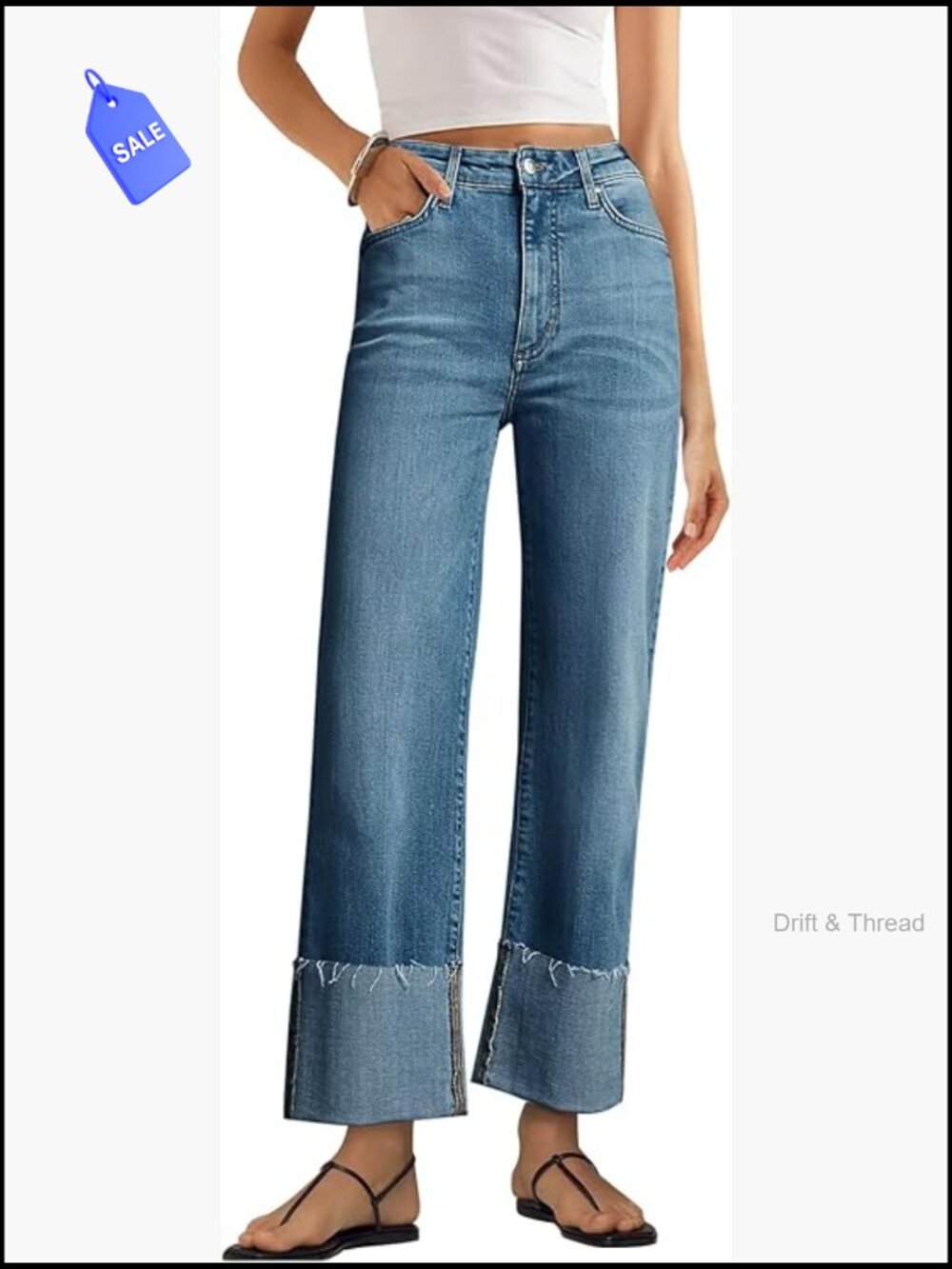 Wide Leg High Waisted Stretchy Denim Jeans with Pockets